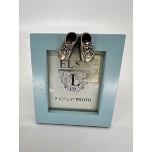 Vintage ELSAL Inc Baby Blue Silver Plated Baby Shoes Picture Frame 2 1/2" x 3"